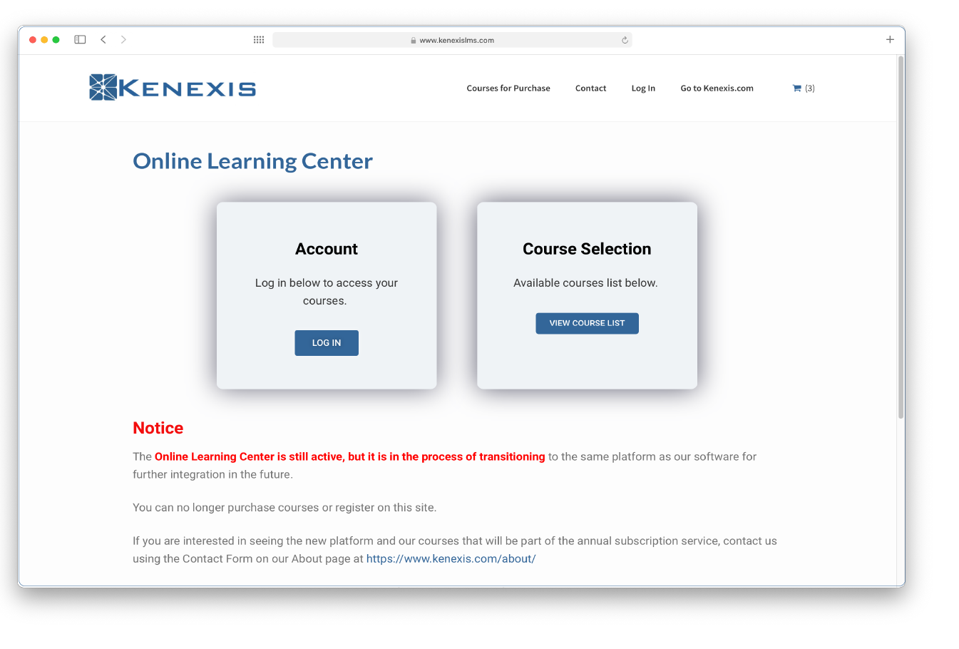 online learning center transition Kenexis
