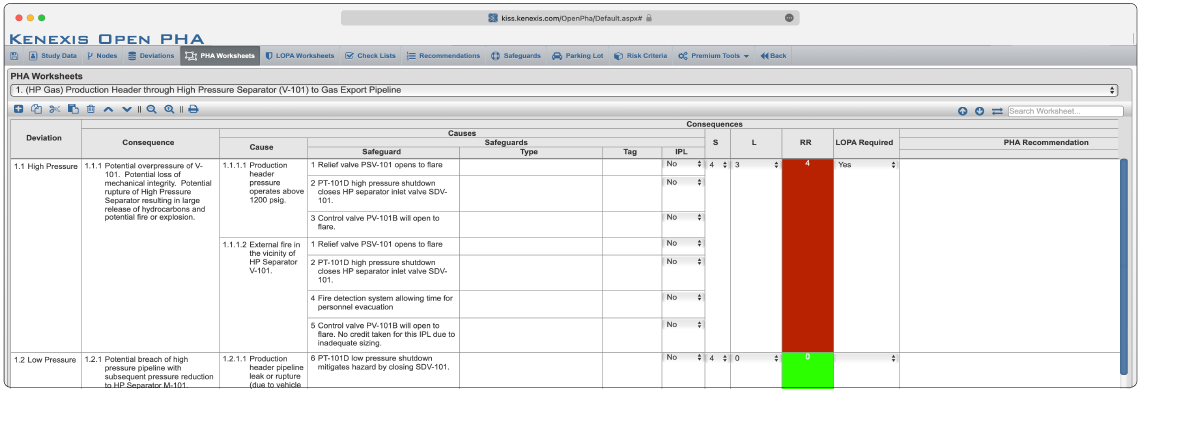 Open-PHA screenshot PHA Worksheets